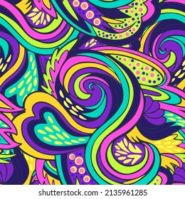 Funky colorful seamless psychedelic texture for decoration and design.