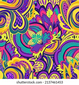 Funky colorful seamless psychedelic texture for decoration and design.