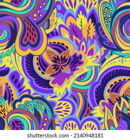 Funky colorful seamless psychedelic texture for decoration and design.