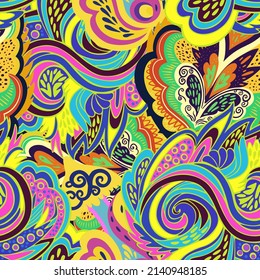 Funky colorful seamless psychedelic texture for decoration and design.