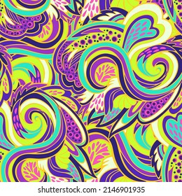 Funky colorful seamless psychedelic texture for decoration and design.