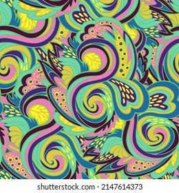 Funky colorful seamless psychedelic texture for decoration and design.