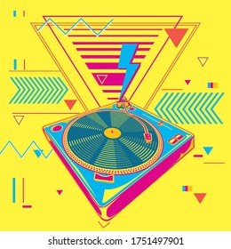 Funky colorful turntable 80s music design 