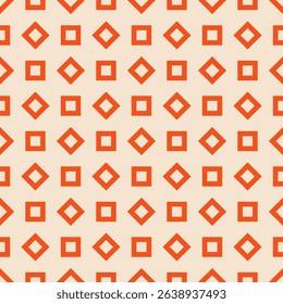 Funky colorful vector background. Cute geometric seamless pattern with outline squares, cubes, tiles. Abstract orange and beige color repeatable texture. Simple minimal funny childish summer design
