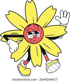 Funky comic mascota de la flor amarilla