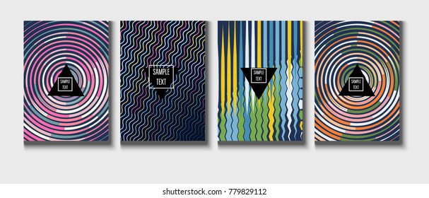 Funky Covers Set. A4 Vector Business Identity Templates. Halftone Geometric Modern Business Covers Set. Neon Bright Glam and Glitch Party Poster Background. Futuristic Branding, Modern Tech Design.