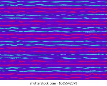 Funky curved stripes horizontal lines vector pattern. Thin intersecting and parallel curve lines, wavy ribbons clothing textile pattern.  Wavy stripes ripple silk fabric texture seamless.