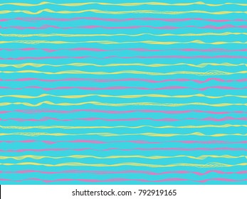 Funky curved stripes horizontal lines vector pattern. Thin intersecting and parallel curve lines, wavy ribbons clothing textile pattern.  Wavy stripes ripple silk fabric texture backdrop.