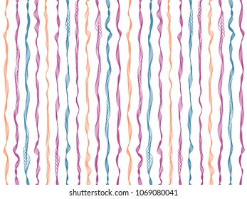 Funky curved stripes vertical lines vector shirt pattern. Thin intersecting and parallel curve lines, wavy ribbons clothing textile pattern.  Wavy stripes ripple silk fabric texture cloth design.