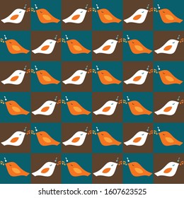 Funky cute bird mosaic vector seamless pattern. Hand drawn playfull birdies colorful background. Trendy colorful gender neutral kid decorative scrapbook paper. Child animal songbird all over print. 