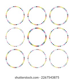 Funky and cute colorful blank assorted circle pattern emblems set design element on white background