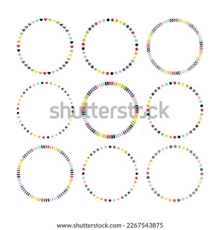 Funky and cute colorful blank assorted circle pattern emblems set design element on white background