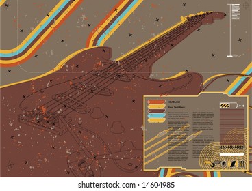 Funky deconstructed grungy layout featuring electric guitar.