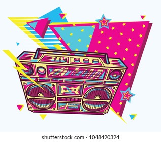 Funky decorative music design with boom box