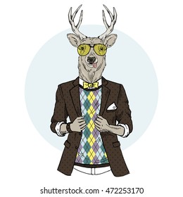 funky deer hipster, furry art illustration, fashion animals