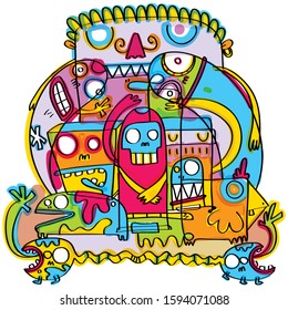 funky doodles on geometric shape