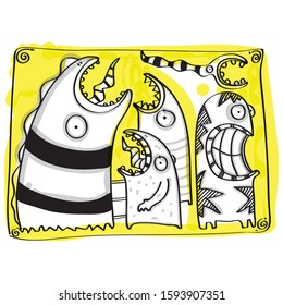 funky doodles on yellow background