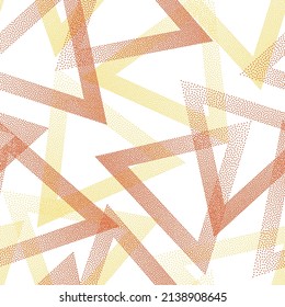 Funky dotwork triangles vector seamless pattern. Geometric periodic background with dots texture. Gradient triangles of chevron dots seamless ornament. Textile print.