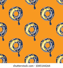 Funky doughnut seamless pattern. Cartoon style pattern design.