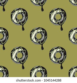 Funky doughnut seamless pattern. Cartoon style pattern design.
