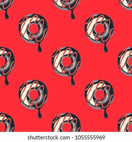 Funky doughnut seamless pattern. Cartoon style pattern design.