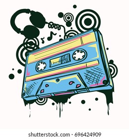 Funky drawn audio cassette graffiti