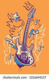 Funky drawn guitar musical graffiti