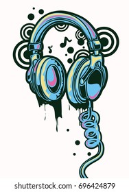 Funky drawn headphones graffiti