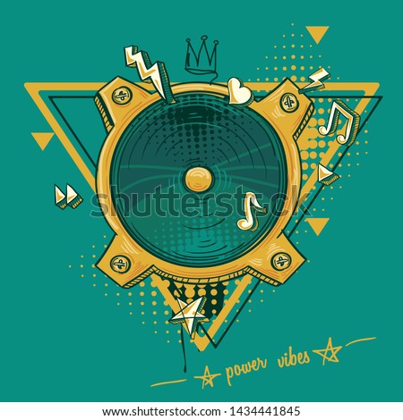 Funky drawn loudspeaker and notes, musical design