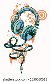 Funky drawn music headphones graffiti