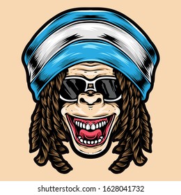 funky dreadlock monkey vector logo