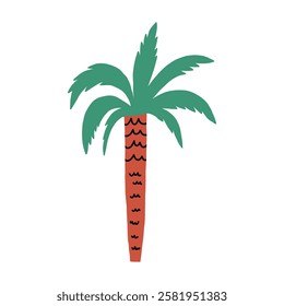 Funky Exotic Palm Tree Cartoon Style. Tropical Coconut Plant Graphic Element. Flat Vector Illustration