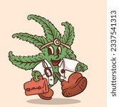 funky face weed in doctor suit mascot for medical ganja. cannabis vintage style mascot vector illutration