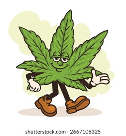 Rosto funky maconha caminhando retro estilo mascote. cannabis vintage estilo mascote.