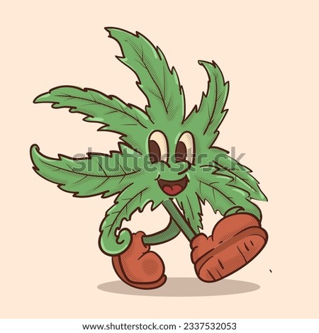 funky face weed walking retro style mascot. cannabis vintage style mascot vector illutration