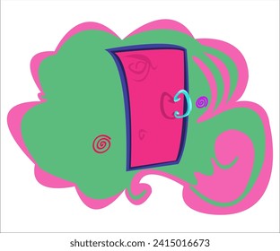 A funky, fantasy door on a romantic, vintage background. This cartoon illustration can be used as a logotype for door shops, door stores and door makers. Vector, isolated.