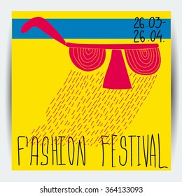 Funky fashion festival flayer, invitation, poster template in bright pop art colors
