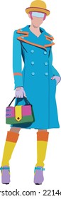 funky fashion for young women holding trendy handbags in the style of a model. Outfit girl with high saturation color