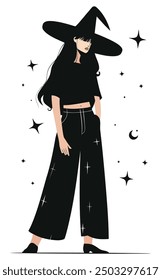 Funky Fashionable Witch Flat Vector Illustration