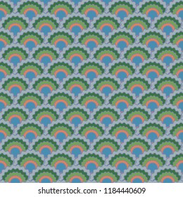 Funky fish scales squama background, vector seamless fabric pattern, tiled textile print. Classic japanese squama scales seamless arc tiles graphics. Mermaid skin pattern.