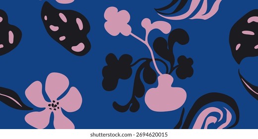 Funky floral abstrato sem costura padrão brincalhão negrito retro superfície impressão design.