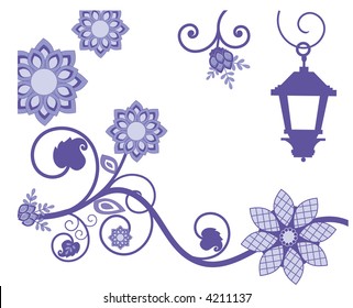 funky flowers and lantern design vector