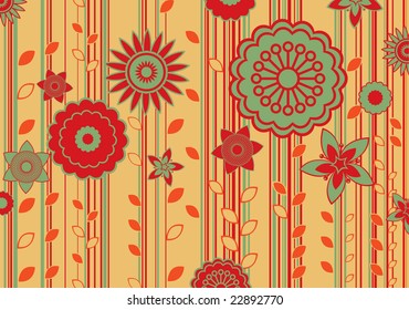 funky flowers and leaves retro pattern
