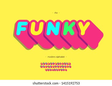 Funky Font 3d Cute Style For Summer Party Poster,book, T Shirt, Flier, Decoration, Card, Sale Banner, Printing On Fabric, Industrial. Cool Typeface. Trendy Alphabet. Vector 10 Eps