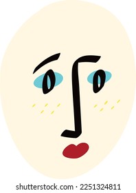 Funky freaky sad face. comic face. Vector illustration in doodle style