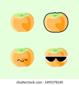 Funky fruit vector - Persimmon in cute kawaii style for icon or sticker design