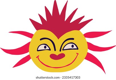 Funky funny clown with a strange face and freaky hair. Illustration in a modern drawn childish style