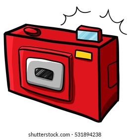 Funky and funny red compact camera with flash - vector.