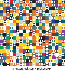 Funky geometric mosaic vector seamless pattern 