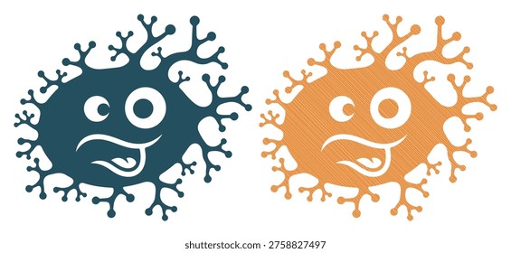 Funky germ illustration, goofy virus monster, medical education tool, quirky bacterium.